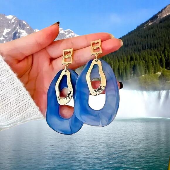 Generic Jewelry - Earrings Women Blue & Gold Dangle‎ Earrings